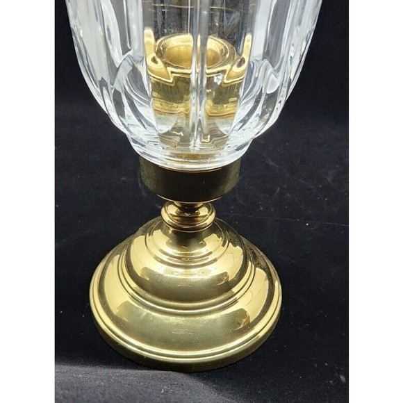 Vtg 24% Lead Crystal Hurricane Candle Holder Lamp Gold Tone Base 12" - Picture 8 of 12